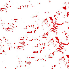 Red blood paint splatters and splashes on a white background with a grunge texture