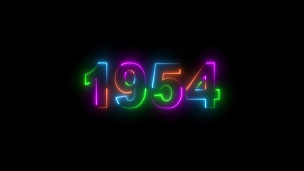 1954 neon line text. Abstract 1954 neon text animation ,For neon color Glowing neon number text background 4k video animation .
