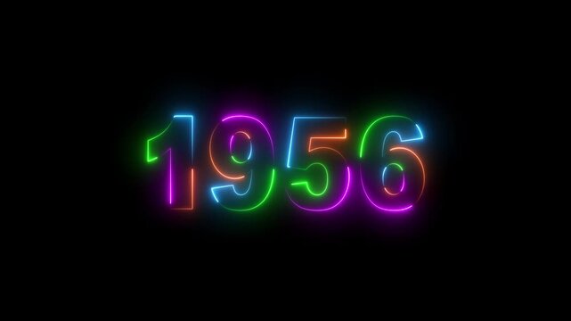 Neon light countdown 1956 Sal number icon background 4k animation. 1956 neon glowing blue and orange color animation.