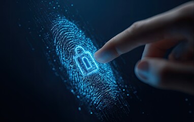 Finger touching a digital fingerprint lock