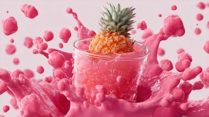 Refreshing pink drink splash with pineapple studio beverage creative