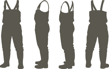Silhouette collection of fishing waders showcasing angling gear essentials design