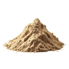Pile of fine brown powder on a white background, showcasing texture and granularity in natural light