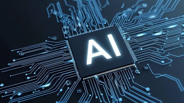 
A blue background with the text AI in white, and an icon of a chip or computer on it.