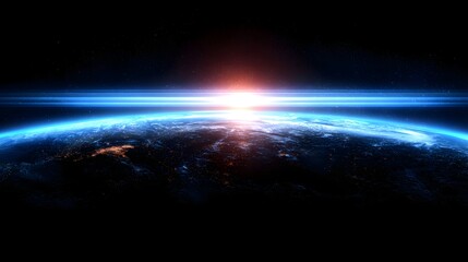 Fototapeta premium Earth rising from space with a bright sunrise.