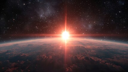 Sunrise over a planet from space.