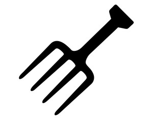 Stylized illustration of a black pitchfork used in agriculture and gardening