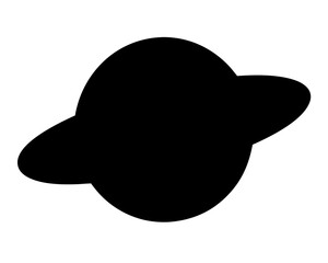 Abstract black silhouette of planet with a ring around it isolated on white