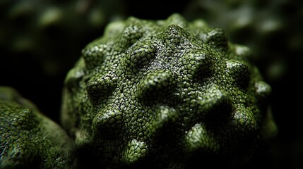 Obraz premium Intricate green textured sphere with raised bumps offering a macro view and depth of field detail