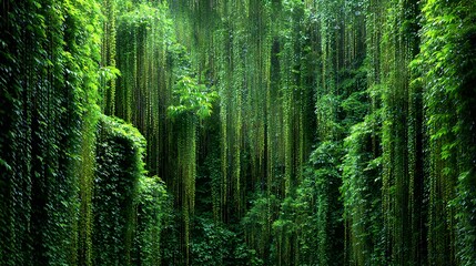 Lush greenery cascading down a forest wall.