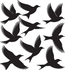 Obraz premium Crow and Bird Flock Flying White Background – Minimalist Nature Art” Isolated Black Elements”
