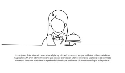 One line of girl waiter. Abstract minimal continuous line.