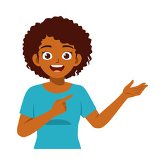 Happy african american woman pointing and presenting something isolated cartoon vector illustration
