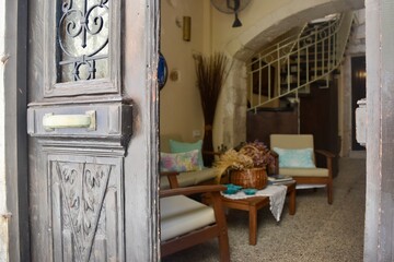 Formal living room in an old European house in Rethymno Crete Greece