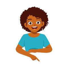 African American girl smiling and pointing her finger down with positive attitude illustration