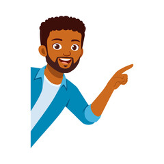 Enthusiastic Black man pointing with smiling expression on white background illustration