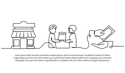 Continuous line design of delivery. Single line decorative element drawn on white.