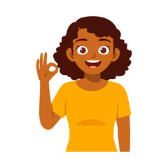 Obraz premium Happy African American woman gesturing okay sign with her hand smiling