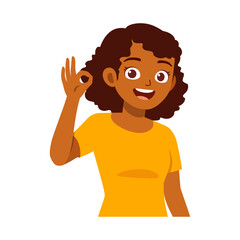 Happy African American Girl Smiling and Making Ok Sign with Her Hand Illustration