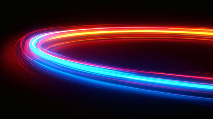 Abstract neon light trails forming a circular shape.