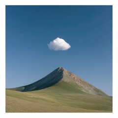 Solitary cloud over a peaked mountain