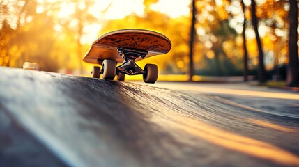 Skateboard on Ramp at Sunset
