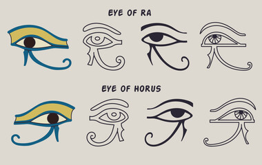 Set Collection of hand drawn eyes of Ra and Horus icon clipart isolated illustration