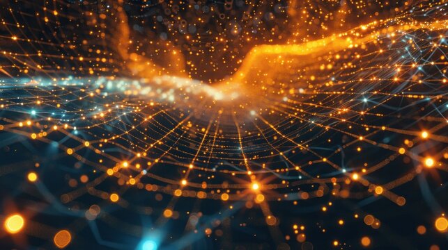 Digital high-tech abstract background with grid and particles stock photo --ar 16:9 --raw --v 6 Job ID: f41a1d54-62c6-4692-962c-f1781c0b2c09