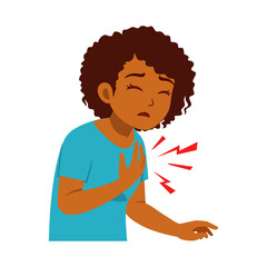Young African American Woman Experiencing Chest Pain with Sad Expression in Cartoon Illustration
