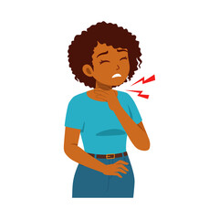 African American Woman Feeling Sick with Sore Throat Illustration Style Drawing