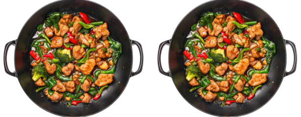 Stir-fried chicken with vegetables in a wok