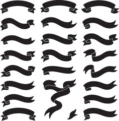 Collection of Twenty One Black Ribbon Banners with Different Styles and Shapes