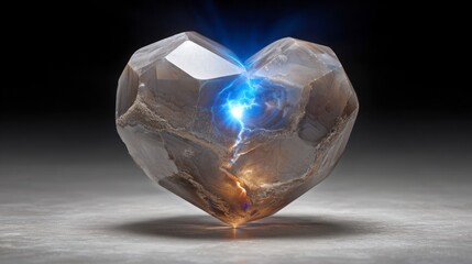 Cracked crystal heart shape with blue electric lightning striking through