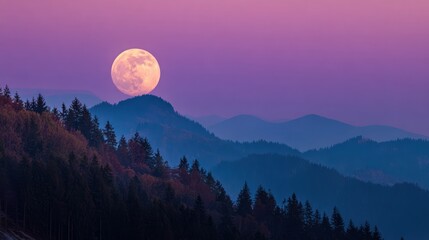 Full moon over misty mountains
