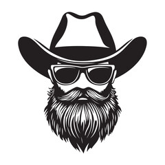 cowboy beard sunglasses engraving line art silhouette vector illustration