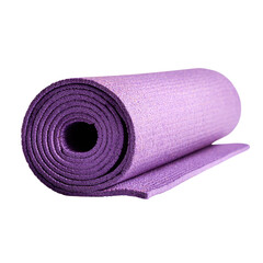 Rolled purple exercise mat with textured surface fitness, Isolated On White, Png Transparent, Cut Out