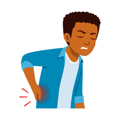 African American Man Experiencing Back Pain, Discomfort, Medical Issue Illustration