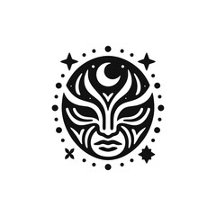 Tribal masks representing night, crescent moon and stars are integrated