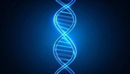 暗い背景に、青く輝く光の線でできたDNAの二重螺旋