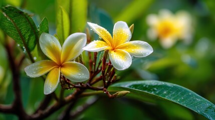 Fototapeta premium Two plumeria flowers closeup