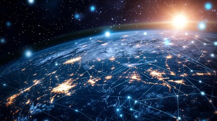 Global network and internet connection in orbital earth globe