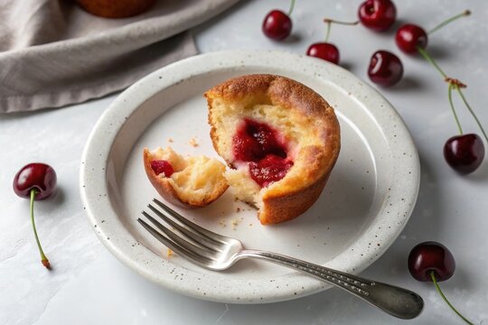 A single cherry popover on a ceramic plate