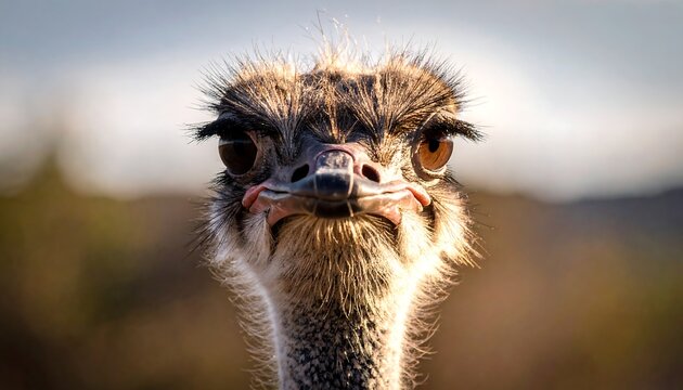 Close-up of an ostrich's head.  Intense stare