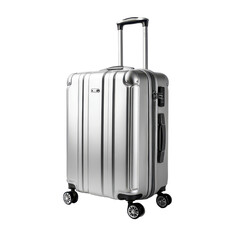 Travel suitcase ready for adventure on a city street in the daytime