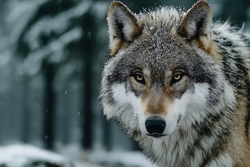 Fototapeta premium Majestic wolf standing strong in winter high resolution photo