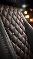 Fototapeta premium Close-up of luxurious, quilted brown leather car seat