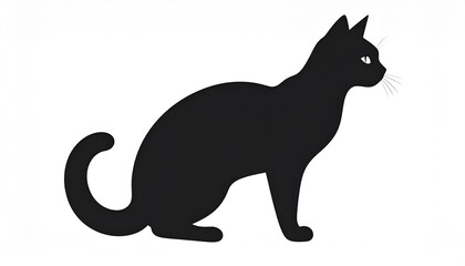 Obraz premium Minimalist black cat silhouette illustration on white background. Detailed high quality image. 