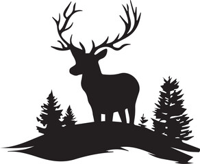 Majestic Deer Standing on Hill Silhouette