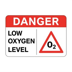 A warning sign indicating low oxygen levels, featuring a red "DANGER" label and a caution triangle with the chemical symbol for oxygen (O2)