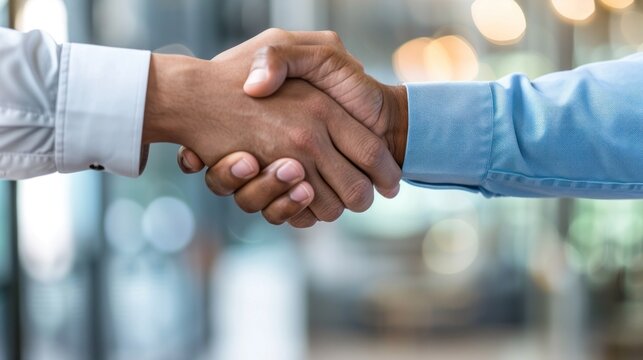 Focused close-up of handshake between executives stock photo --ar 16:9 --raw --v 6 Job ID: 2c15255b-47cb-4cf6-8b7f-8158296115fc